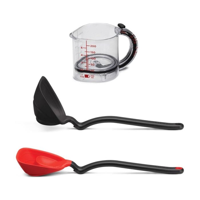 Dreamfarm Upcup 250ml Scraping Measuring Cup & 2 x Fold Flat Fladle Ladles Red & Black