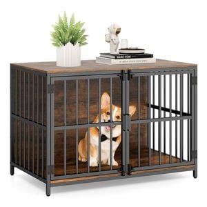 Costway 100cm Dog Kennel Heavy-duty Dog Cage Crate Brown