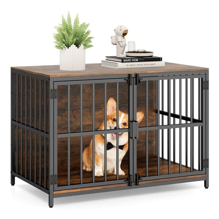 Costway 100cm Dog Kennel Heavy-duty Dog Cage Crate Brown