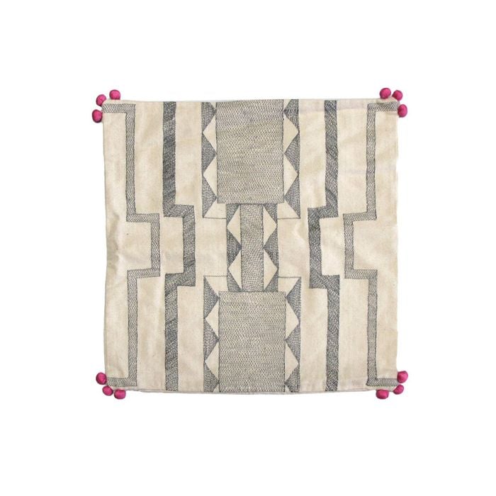 Lennox Cream Black Embroidered Cushion Cover 43 x 43cm