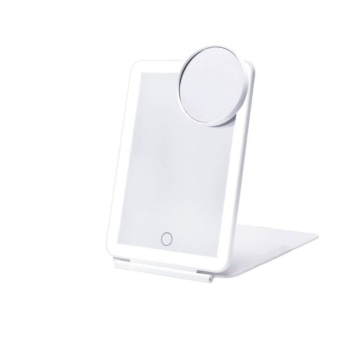 Travel Makeup Mirror 10X Magnifying 80 LED Lights 3-Color USB Rechargeable