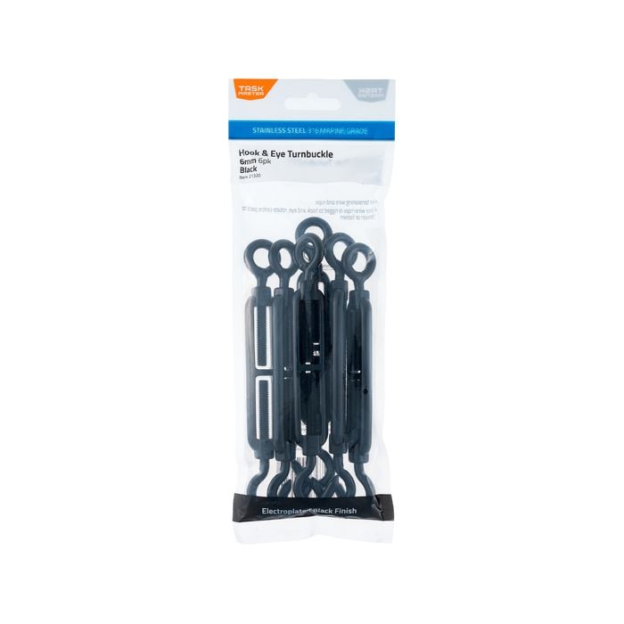 Taskmaster 6mm Black 316 Stainless Steel Turnbuckle Hook And Eye - 6 Pack