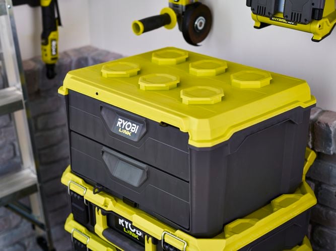 Two drawer storage unit on LINK rolling storage.