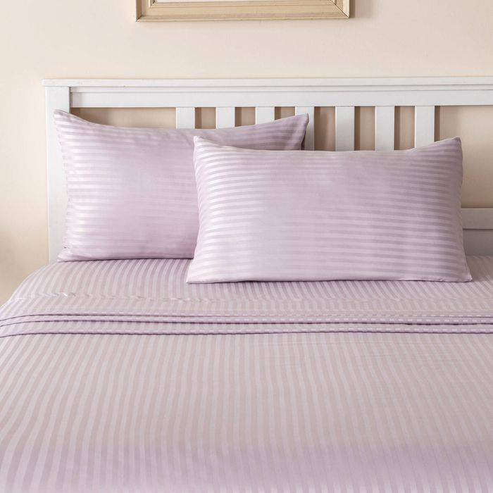 LINENOVA 1800TC Striped Microfibre Sheet Set-Light Purple King