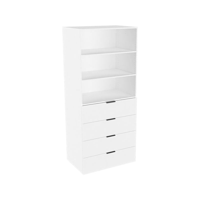 Lugna 2048 x 900 x 580mm White 2 Adjustable Shelf 4 Drawer White Storage Cabinet