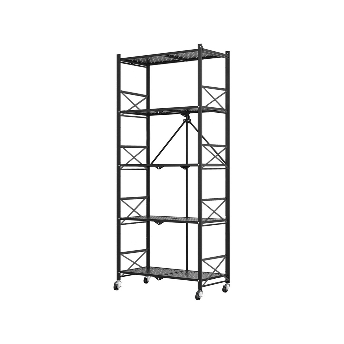 SOGA 5 Tier Steel Black Foldable Display Stand Organizer with Wheels ...
