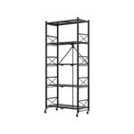 SOGA 5 Tier Steel Black Foldable Display Stand Organizer with Wheels