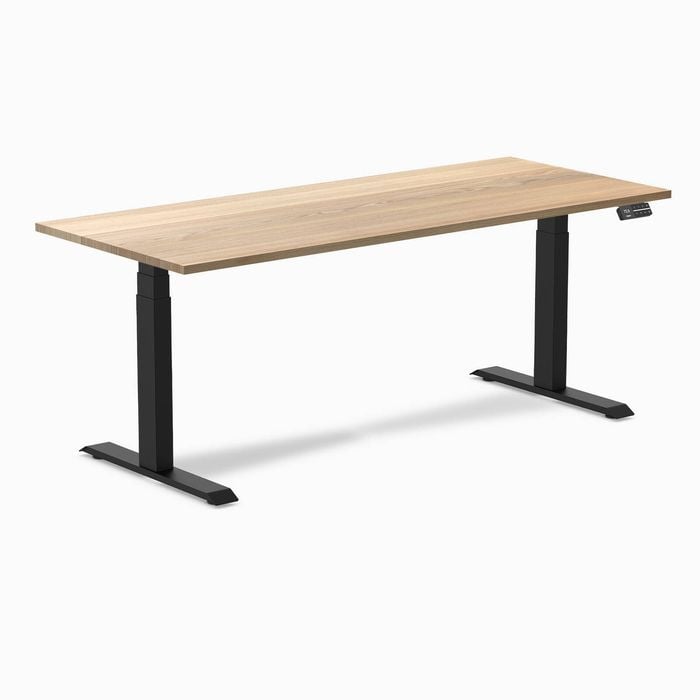 Desky Dual Sit To Stand White Ash Hardwood Desk 180x75cm Matte Black Frame