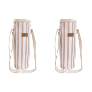 2PK LVD Sand Insulated Canvas Wine Cooler Bag 12x33cm Pink/White Stripes