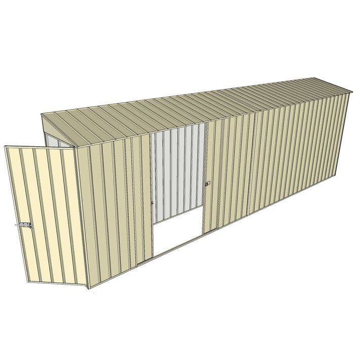 Build-a-Shed 0.8 x 6 x 2m Single Hinged Door Skillion Shed with Double Sliding Side Doors - Cream