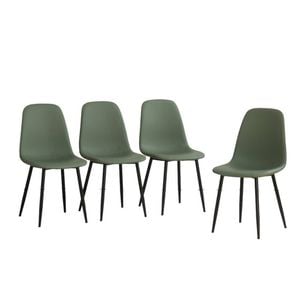Bribrion X4 Faux Leather Dining Chairs With Black Metal Legs Upholstered Pu Channel Back For Kitchen Restaurant Olive Green