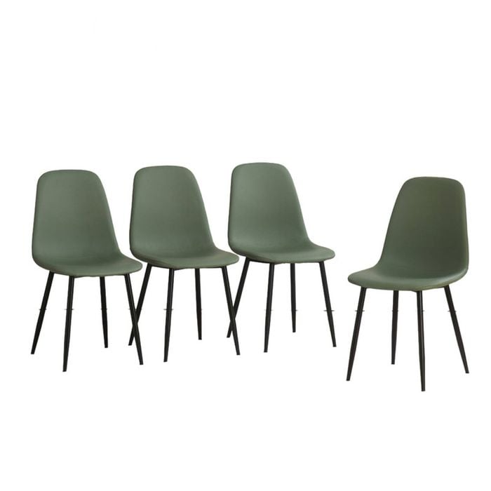 Bribrion X4 Faux Leather Dining Chairs With Black Metal Legs Upholstered Pu Channel Back For Kitchen Restaurant Olive Green