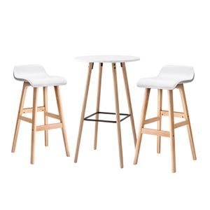 Artiss 3 Pcs Bar Table And Stools Set With Cushioned Stools Round Wooden Pub Dining Table