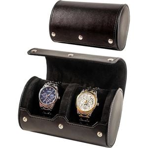 Catzon Watch Travel Case Leather Portable Roll Organizer-black2slot