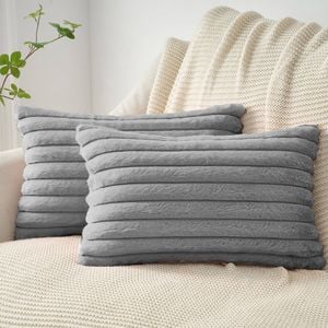 Gioia Casa Faux Fur Cushion Covers - Grey, 50cm x 30cm (Pack of 2)
