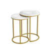 P&P White Set Of 2 Round Nesting Side Tables With Marble Tops & Gold Metal Frames