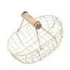 Catzon Wrought Iron Storage Basket with Wooden Handle for Bread Fruits-Beige