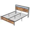Ufurniture Bed Frame Double Size with Charging Station and Remote RGB LED Lights Storage Headboard