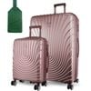 2pc Pierre Cardin Hard-shell Suitcase Medium & Cabin Set Luggage Tag Rose