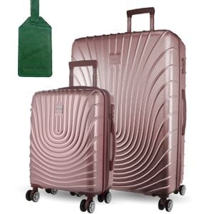 2pc Pierre Cardin Hard-Shell Suitcase Medium & Cabin Set Luggage Tag Rose