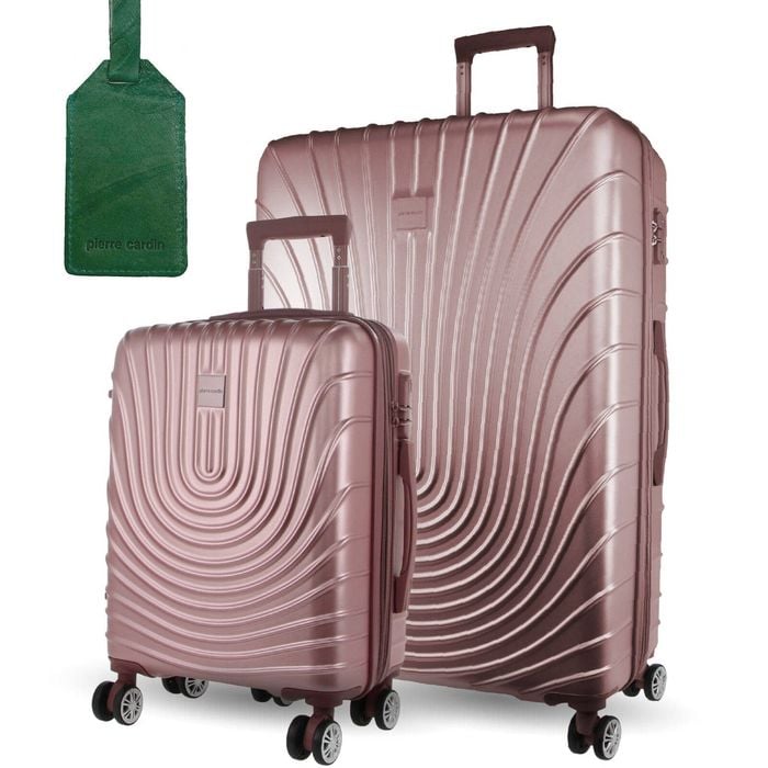 2pc Pierre Cardin Hard-shell Suitcase Medium & Cabin Set Luggage Tag Rose