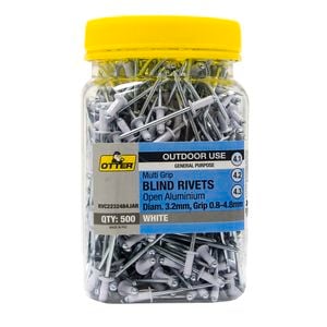 Otter White® 3.2 x 0.8 - 4.8mm Multi-Grip Open Aluminium Blind Rivets - 500 Pack