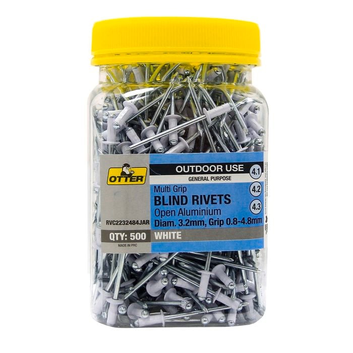 Otter White® 3.2 x 0.8 - 4.8mm Multi-Grip Open Aluminium Blind Rivets - 500 Pack