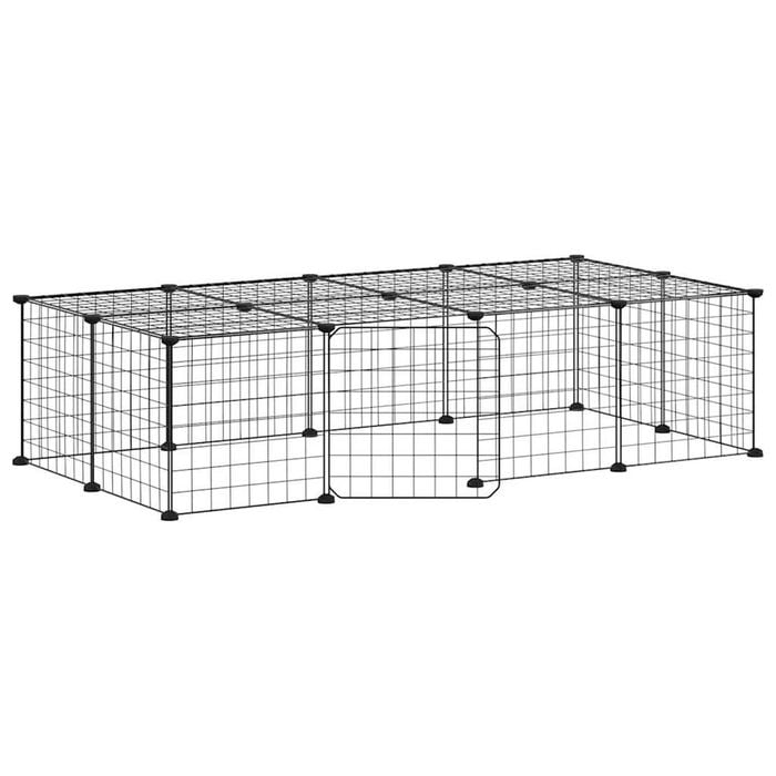 vidaXL 20-Panel Pet Cage Pet Playpen Animal Enclosure with Door Black Steel