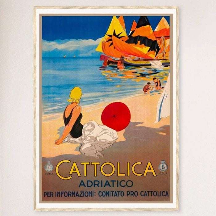 Galrie Captivating Italian Vintage Travel Poster- Cattolica Rimini, Italy Wall Art Décor, Wood Frame, A2 42 x 60cm (16 x 24inch)
