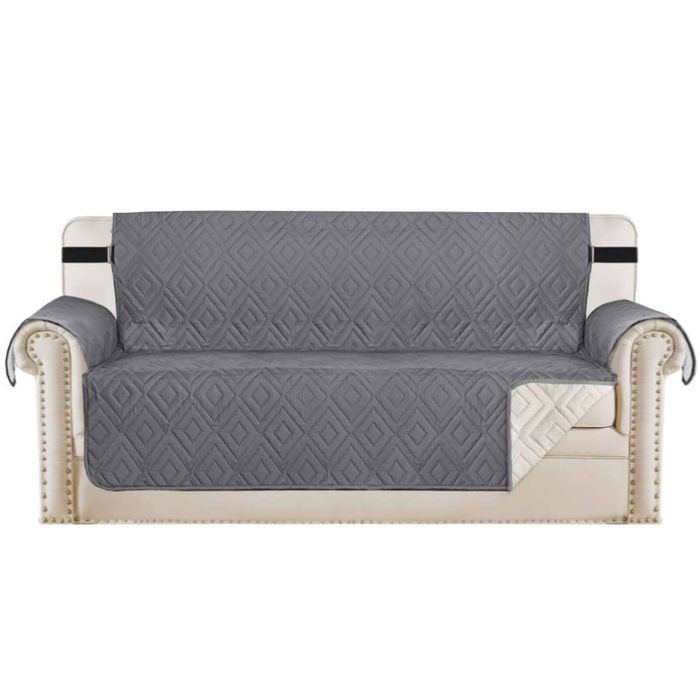 Smarcute 4 Seater Quilted Reversible Pet Friendly Non-Slip Sofa Cover with Straps Grey