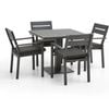 Avoca Outdoor Square Pedestal Aluminium Dining Table Charcoal With Santorini Chairs & Denim Grey Cushions