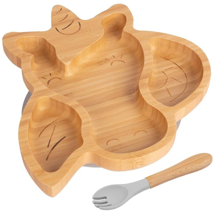Tiny Ding Bamboo Unicorn Baby Weaning Plate & Fork Set