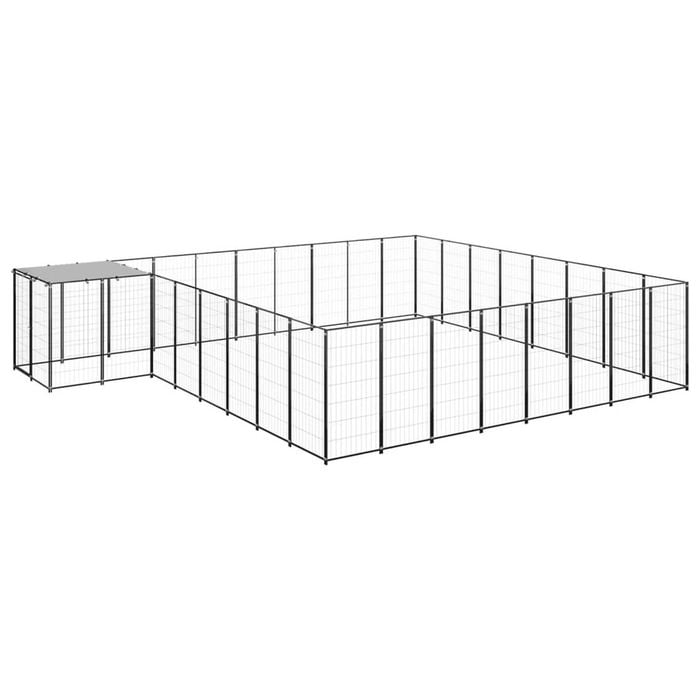 vidaXL Dog Kennel Black 20.57 m² Steel Outdoor Puppy Enclosure Dog Cage House