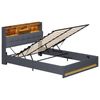 Advwin Queen Gas Lift Storage LED Bed Frame with Charging Station Grey