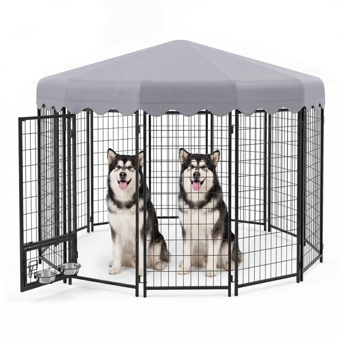 Advwin 12 Panels Pet Dog Kennel Heavy Duty Metal Dog Cage Outdoor Pet Cage Fence Pen House Enclosure