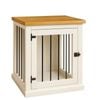 Paws and Willow Bedside Table Arctic White with Natural Top Wooden Dog Crate Hinged Door with Bars