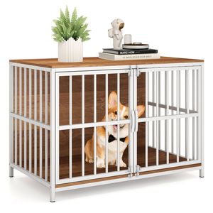 Costway 100cm Dog Kennel Heavy-duty Dog Cage Crate Natural