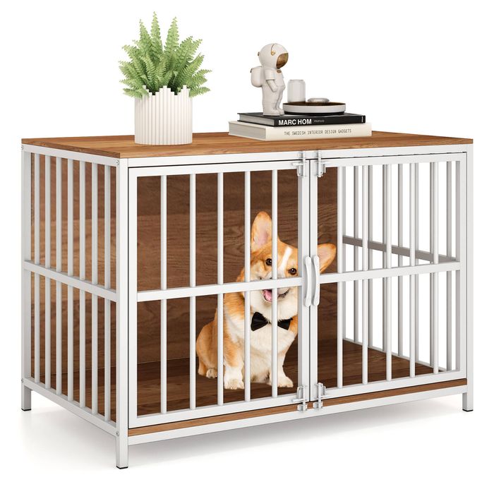 Costway 100cm Dog Kennel Heavy-duty Dog Cage Crate Natural