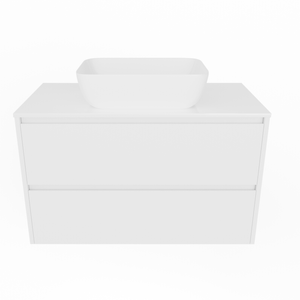 Forme 900mm White Razor Wallhung Vanity With Myanmar White Stone Top And Pluto Above Counter Basin