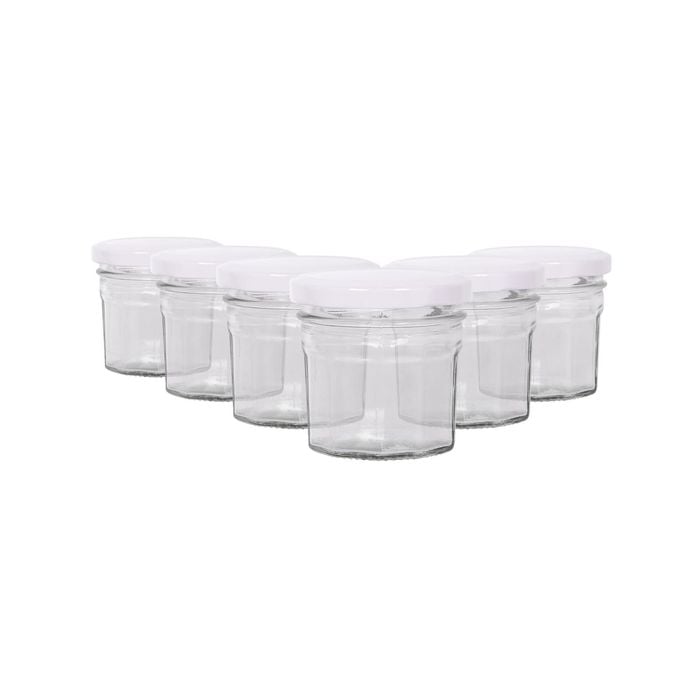 Argon Tableware Glass Jam Jars with White Lids - 90ml - Pack of 6