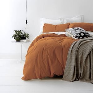 Park Avenue European Double Cotton Quilt Cover/Pillowcase VNT Washed Auburn