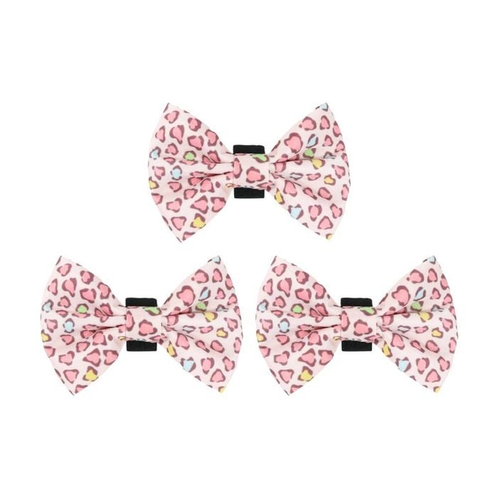 3PK Wicked Pets Bow Tie Animal Print Hook and Loop Polyester Dog Collar Multi