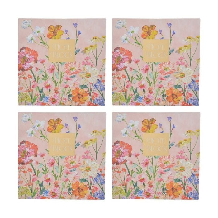 4pk Gibson Gifts Saffron Noteblock With Pen Stationery Notebook Floral Theme