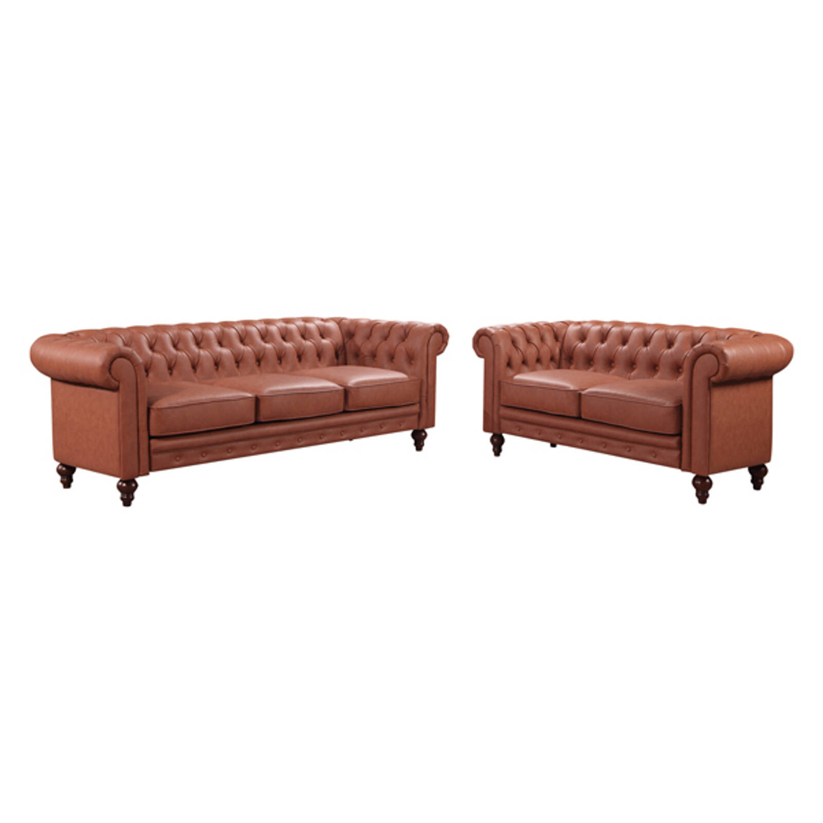 3+2 Seater Brown Sofa Lounge Chesterfield Style Button Tufted in Faux ...