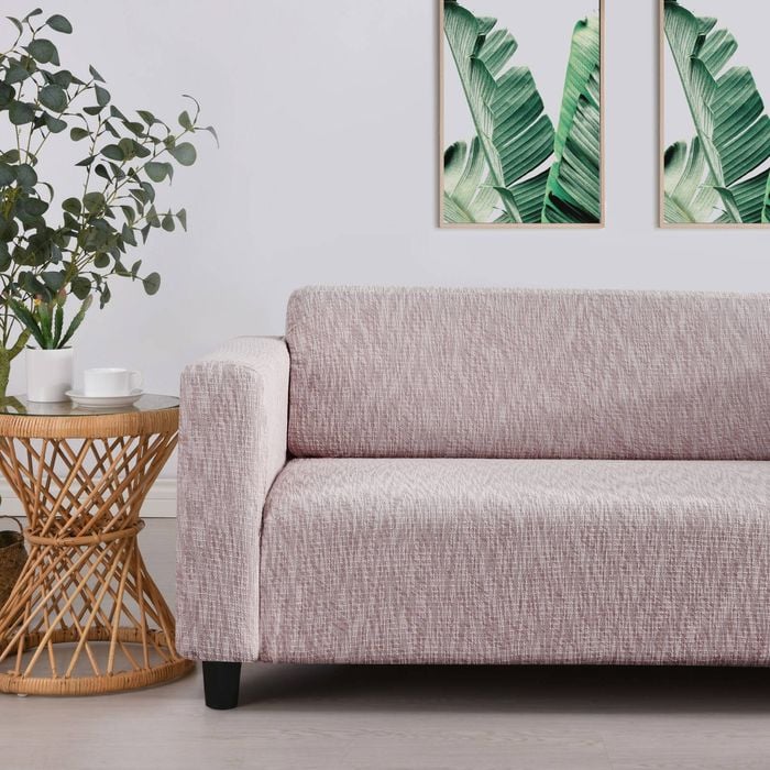 Sherwood Faux Linen Stretch Fit Couch Covers Rose 3 Seater