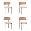 HOMFURN Set of 4 Dining Chairs, 4PCS Cane-Style Woven Backrest, Velvet Upholstered Seat and Metal Frame