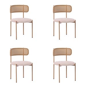 HOMFURN Set of 4 Dining Chairs, 4PCS Cane-Style Woven Backrest, Velvet Upholstered Seat and Metal Frame