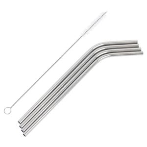 4pc Stainless Steel Straws & Cleaning Brush Set - 21cm