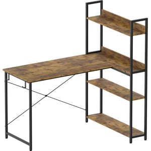 Advwin 110cm L Shaped Computer Desk with Reversible Storage Shelves Corner Desk  Walnut
