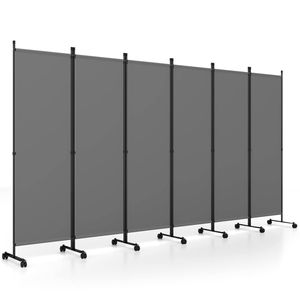 Costway 6-Panel Folding Room Divider 1.72m Rolling Privacy Screen w/Wheels - Grey